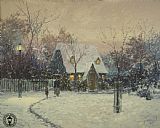 Thomas Kinkade A Winter's Cottage painting